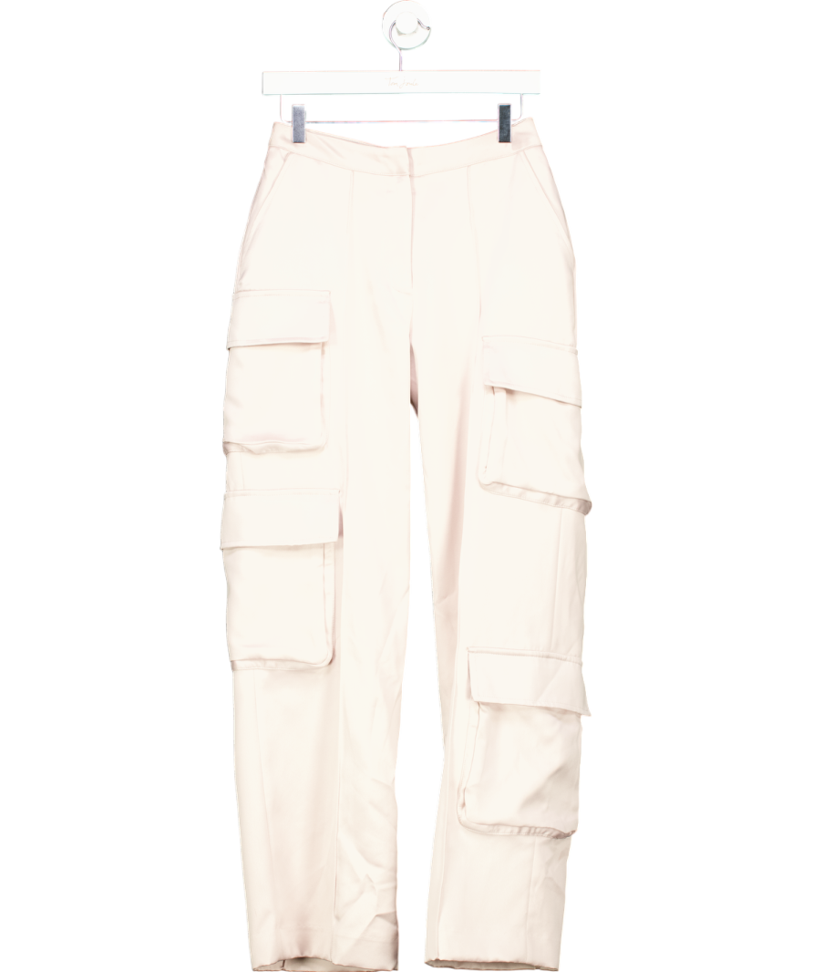 House of CB Pink Daria Crystal Satin Straight Leg Cargo Trousers UK S