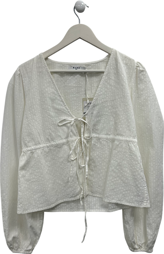 NA-KD White Tie Detail Ruffle Blouse UK 8