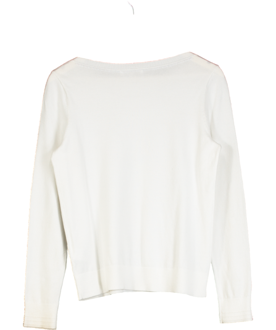 Tommy Hilfiger White Cotton Blend Fine Knit Flag Embroidery Jumper UK S