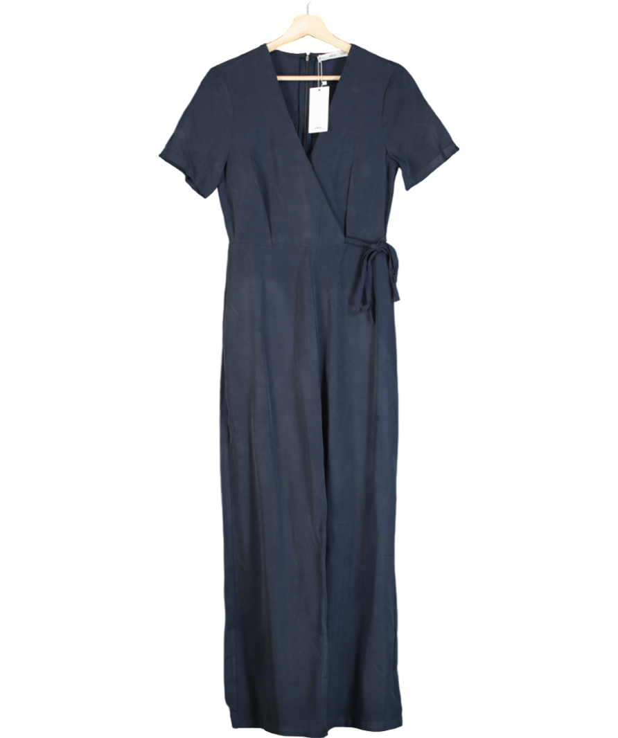 MANGO Blue Bow Wrap Jumpsuit UK S