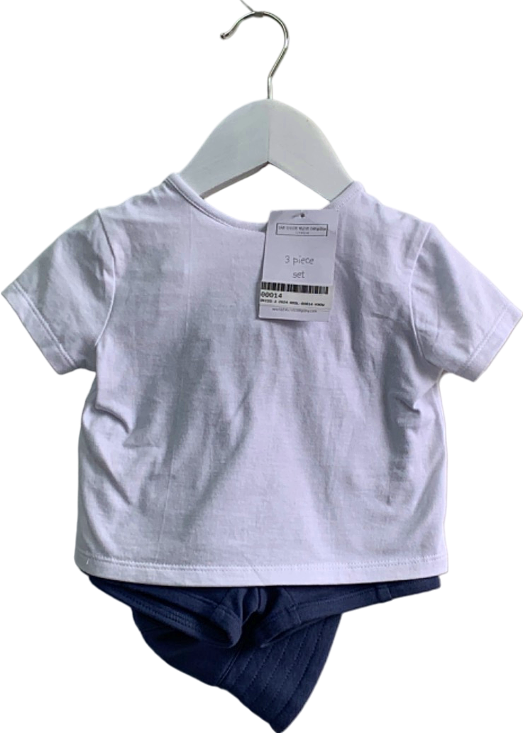 The Little White Company White Baby 3 Piece T-shirt, Shorts & Hat Set 3-6 Months