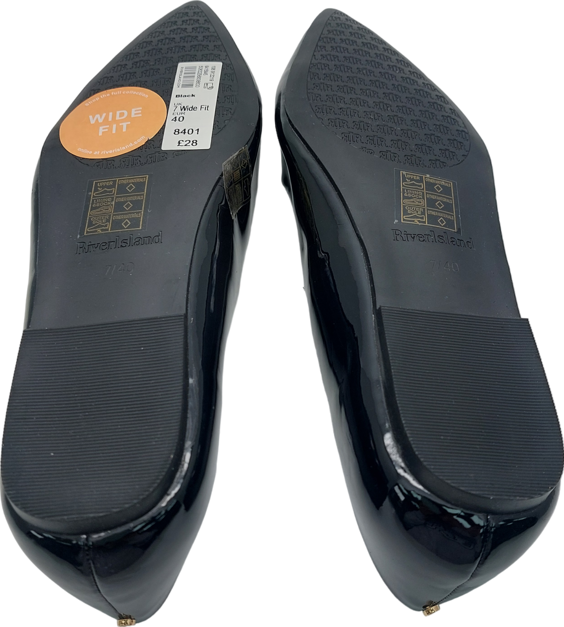 River Island Black Wide Fit Patent Pumps UK 7 EU 40 👠