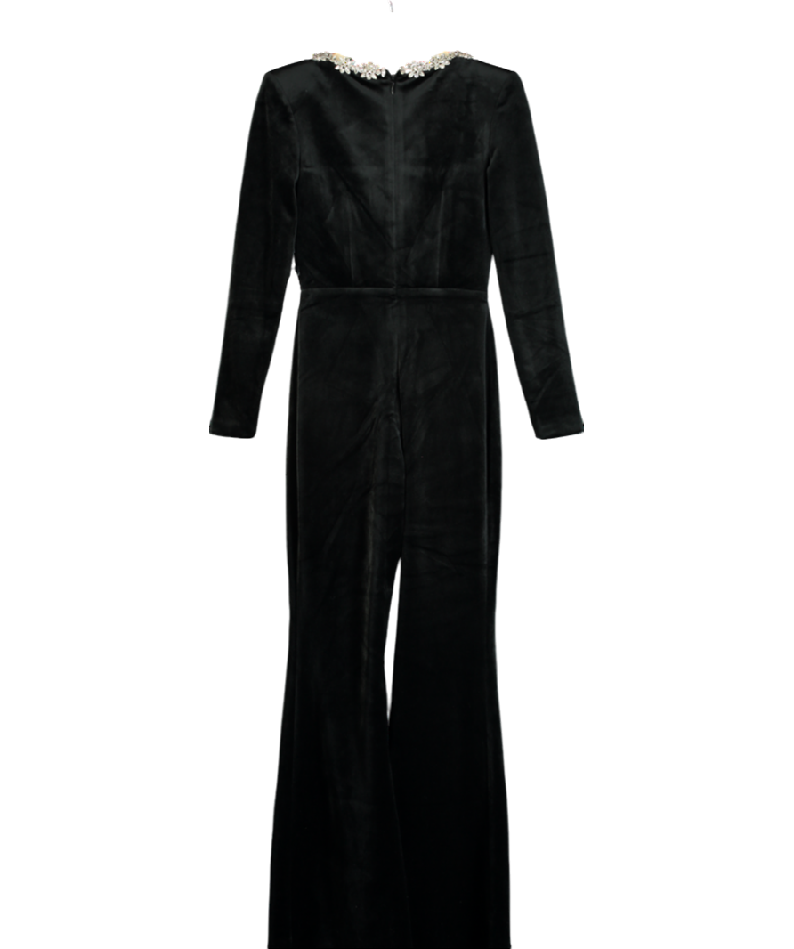Nadine Merabi Black Kimberly Velvet Crystal Jumpsuit UK S/M