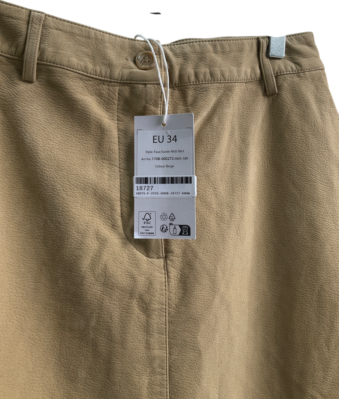 NA-KD Beige Faux Suede Midi Skirt UK 8