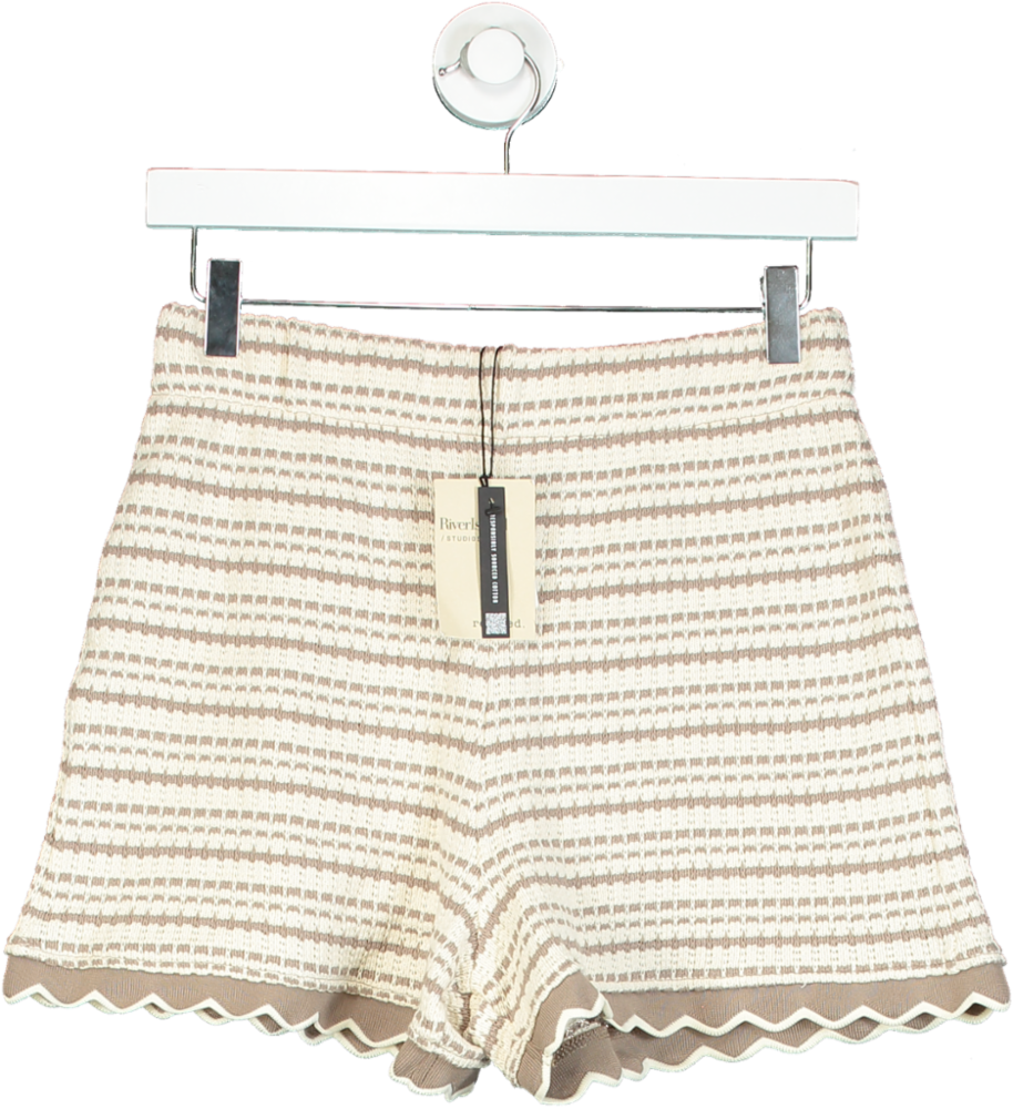 River Island Beige Textured High-Waisted Relaxed Shorts UK XS