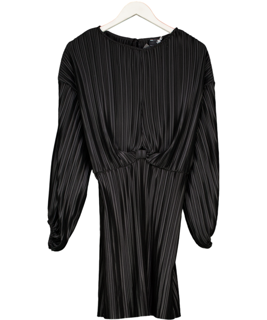 ASOS Design Plisse Blouson Sleeve And Waist Mini Dress In Black UK 16