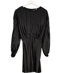 ASOS Design Plisse Blouson Sleeve And Waist Mini Dress In Black UK 16