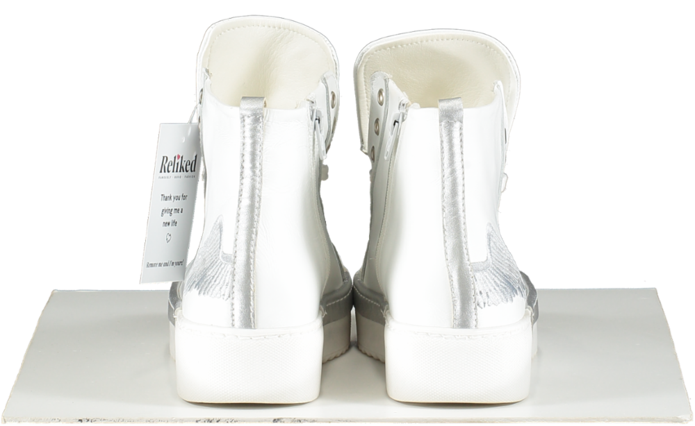 Marte White Angels Leather Silver Wing High Top Trainers UK 7 EU 40 👠