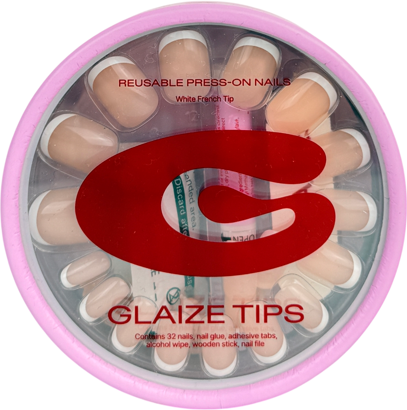 Glaize Press-on Nails White French Tip 32 reusable nails