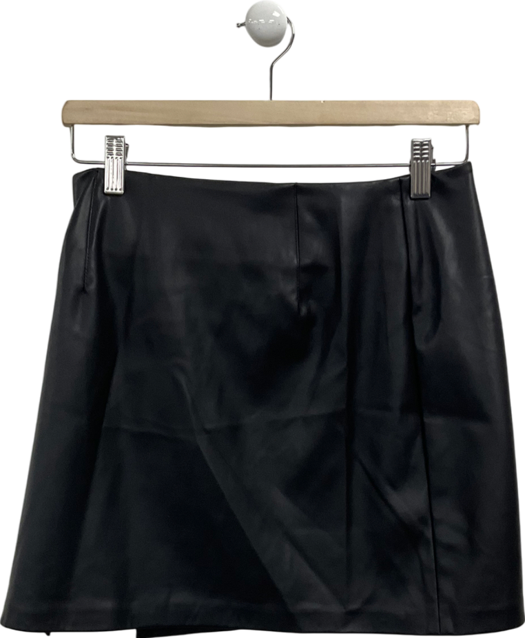 PrettyLittleThing Black Faux Leather Buckle Side Detail Mini Skirt UK 8