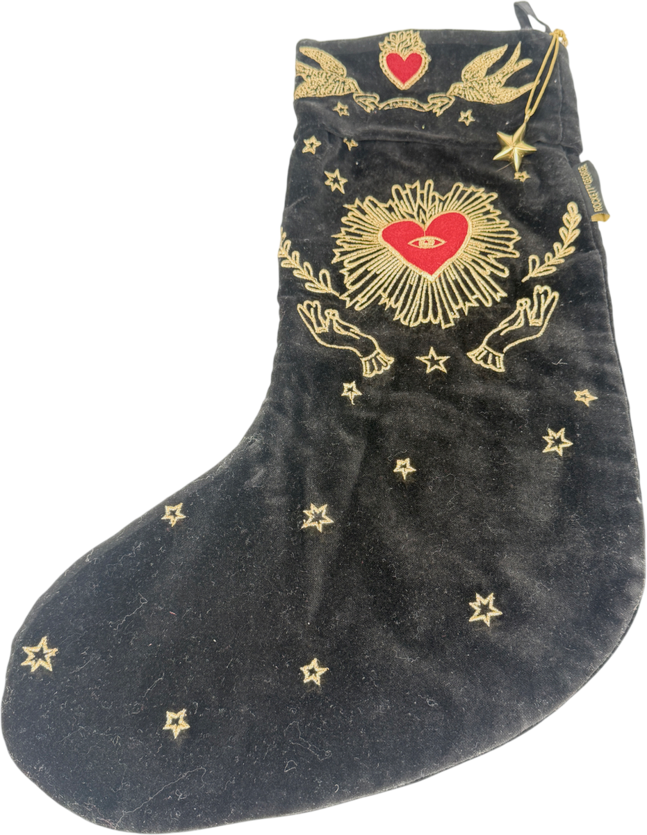 Rockett&george Black Embroidered Stocking One Size