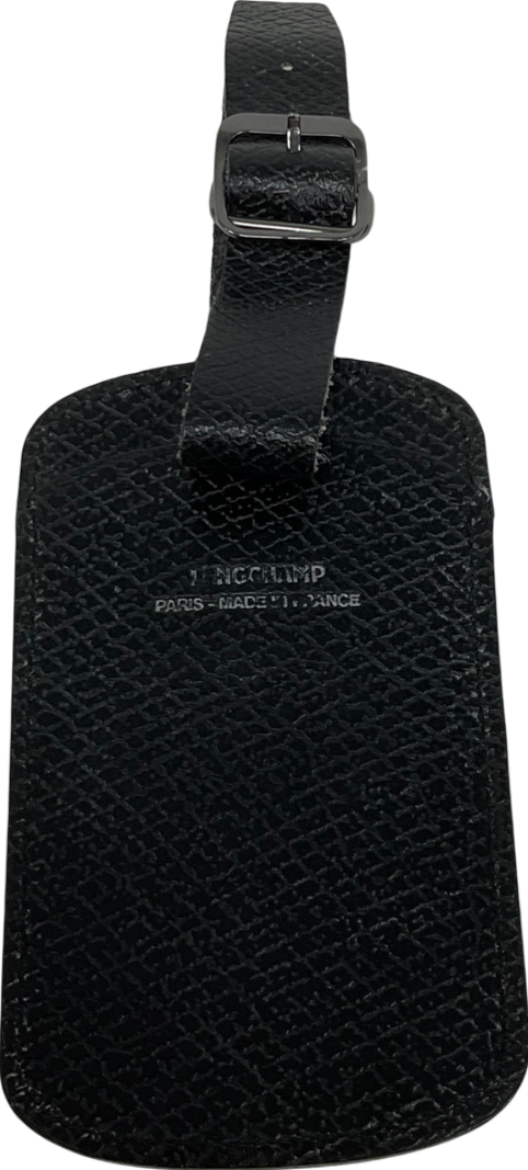 Longchamp Black Le Foulonné Leather Luggage Tag
