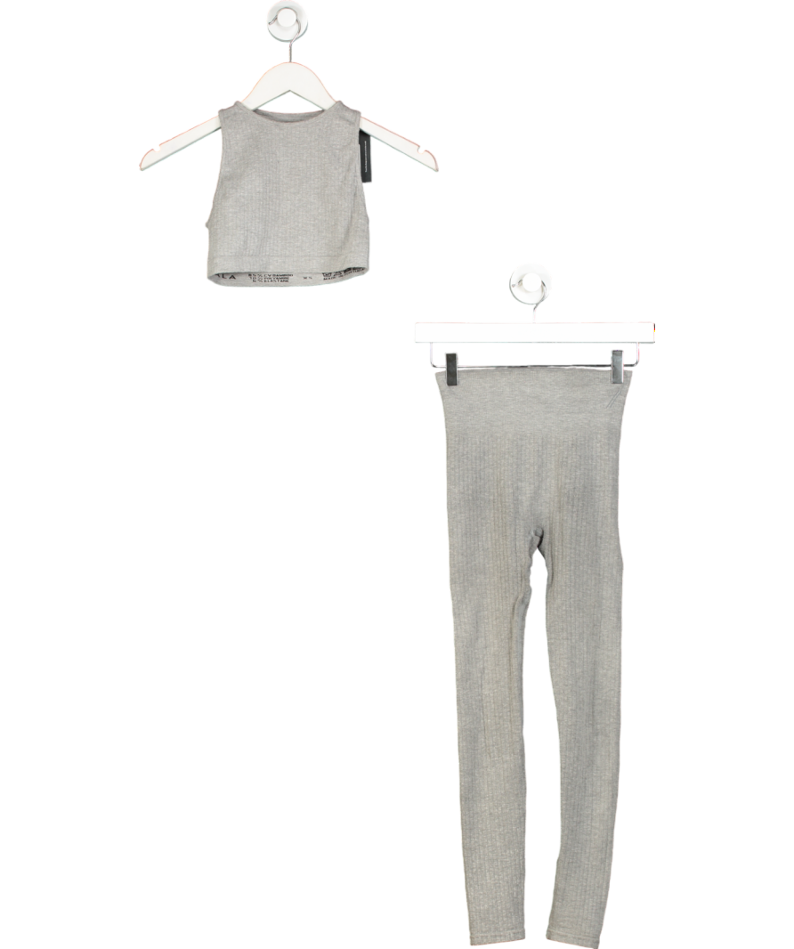 t/ala Grey Sculpt Seamless Ribbed Racer Tank And Leggings Set UK XS