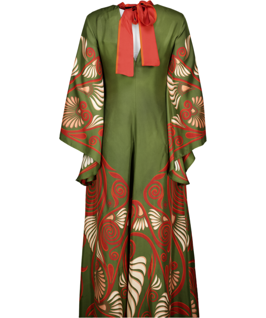 LA DOUBLEJ. Green Magnifico Printed Silk Twill Maxi Dress UK S