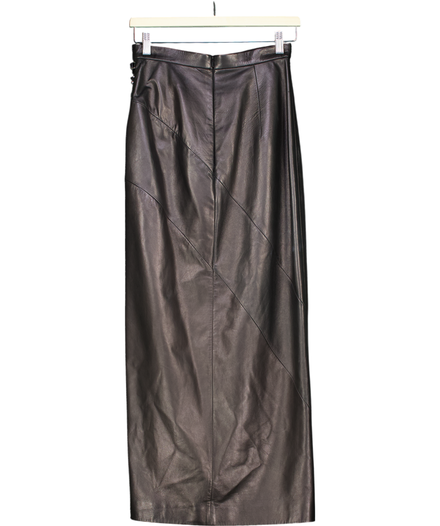 Pritch London Black Butter Soft Leather Midi Skirt With Silk Lining W26" UK XS/S