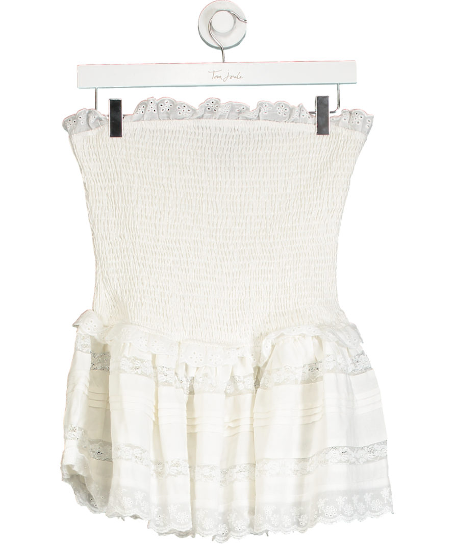 Peppermayo White Shirred Broderie Mini Dress UK S