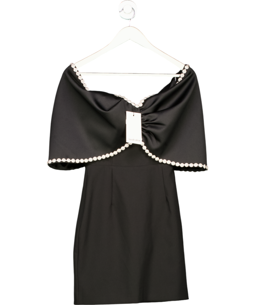 Lavish Alice Black Roxanna Bardot Embellished Volume Sleeve Mini Dress UK 6