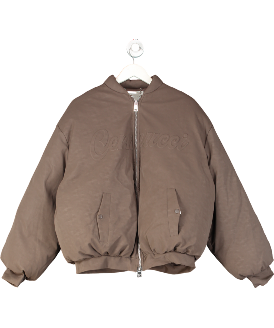 Brown Cernucci Pu Puffer Bomber Jacket UK S