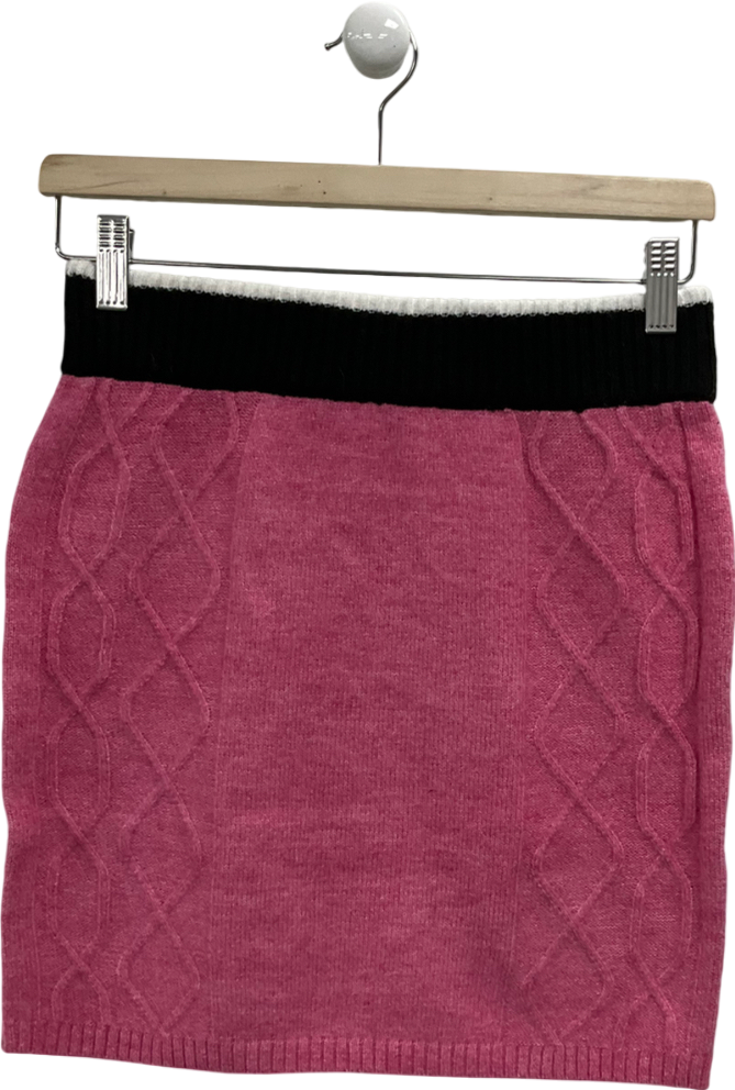 Next Pink Contrast Fitted Cable Knitted Mini Skirt UK XS