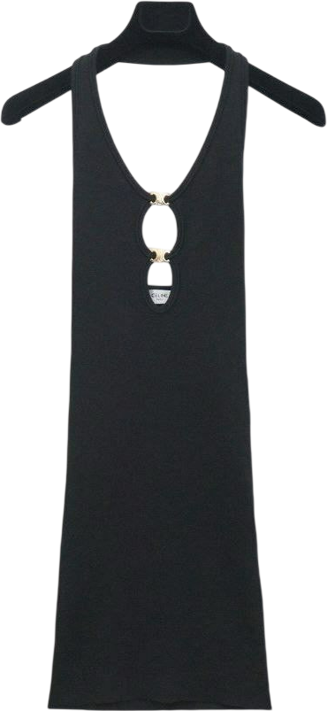 CELINE Black /gold Triomphe Logo Open-back Mini Dress In Underpinning Silk And Cotton UK M