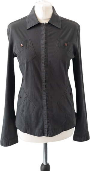 ARMANI JEANS Grey Denim Fitted Hook & Eye Shirt UK 16