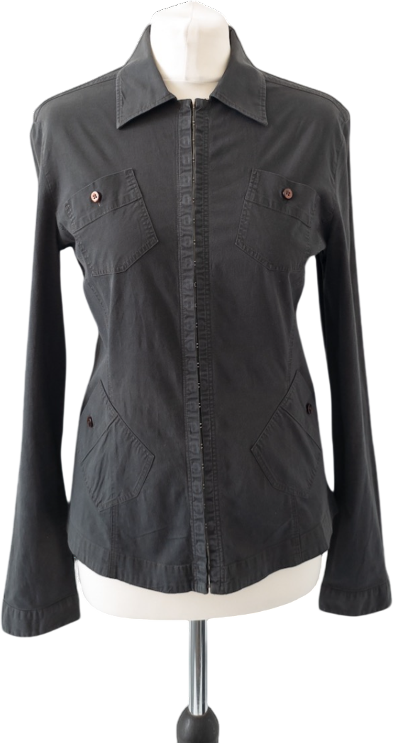 ARMANI JEANS Grey Denim Fitted Hook & Eye Shirt UK 16