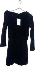 Theory Black Asymmetrical Off-Shoulder Drape Velvet 2 Dress UK 8
