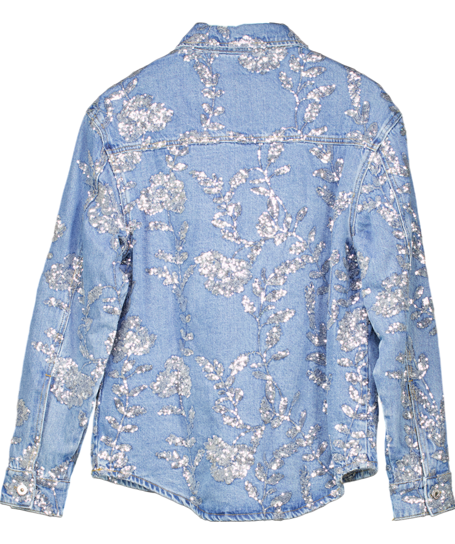 Karen Millen Blue Denim All Over Floral Sequin Jacket UK 10