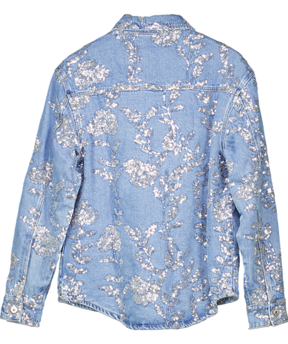 Karen Millen Blue Denim All Over Floral Sequin Jacket UK 10