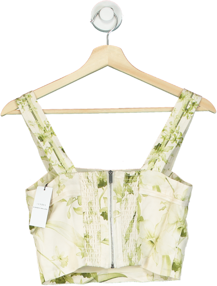 Karen Millen Floral Botanic Printed Linen Woven Crop Top UK 6