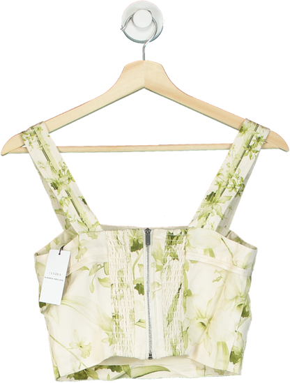 Karen Millen Floral Botanic Printed Linen Woven Crop Top UK 6