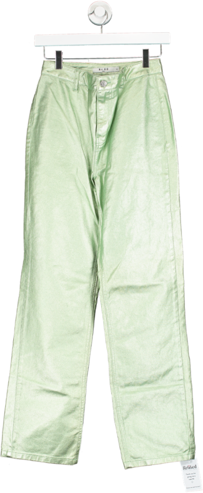 NA-KD Green Metallic Straight Leg Trousers UK 6