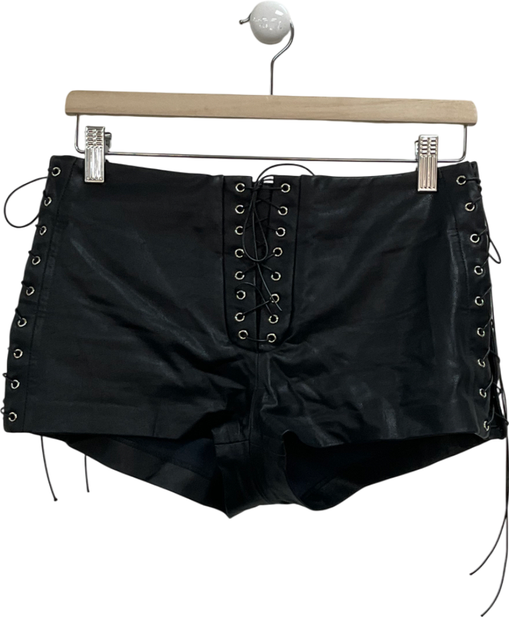 House of CB Black Azora Vegan Leather Micro Mini Shorts UK S