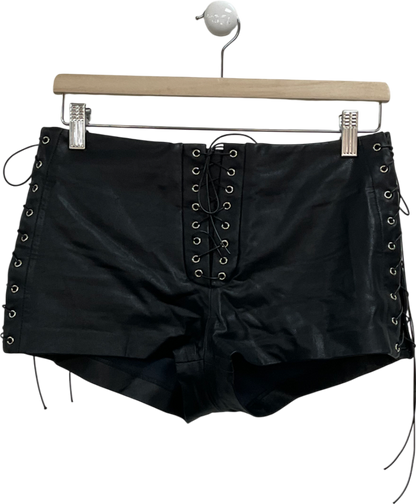 House of CB Black Azora Vegan Leather Micro Mini Shorts UK S