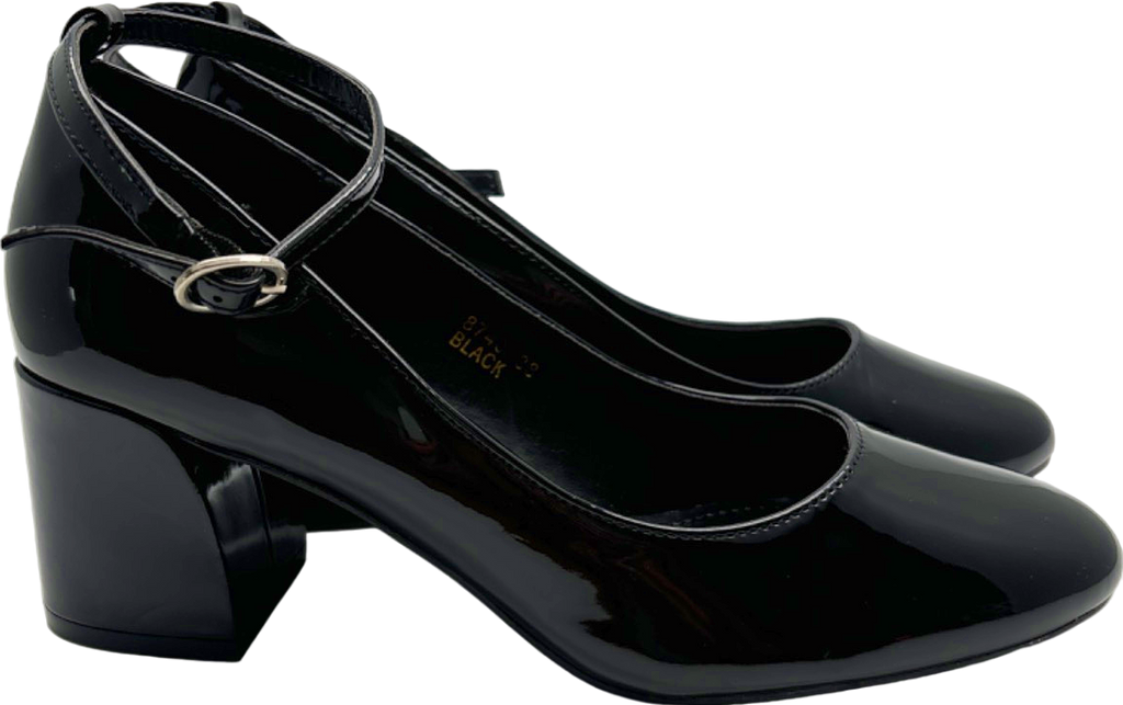 Oasis Black Patent Block Heel Shoes UK 5