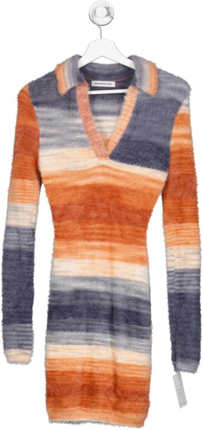 maniere de voir Orange Fuzzy Knit Ombre Long Sleeve Dress UK XS