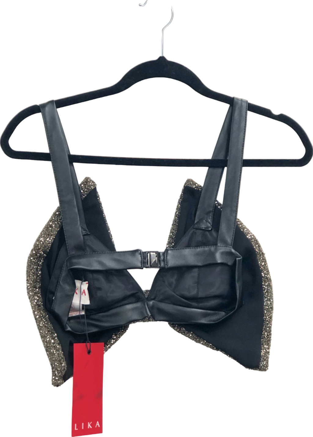 LIKA Black Glitter Bow Crop Top UK 6