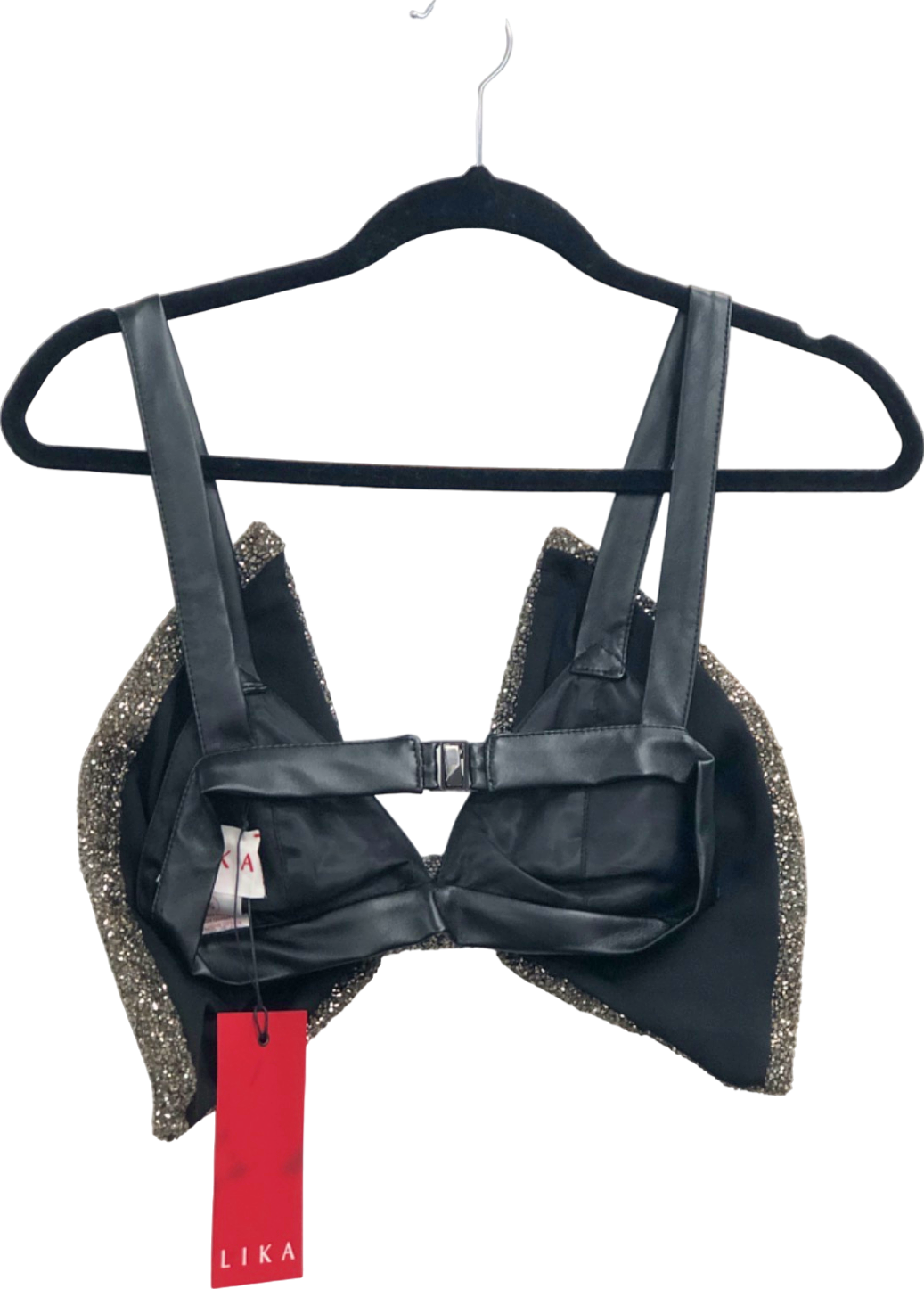 LIKA Black Glitter Bow Crop Top UK 6