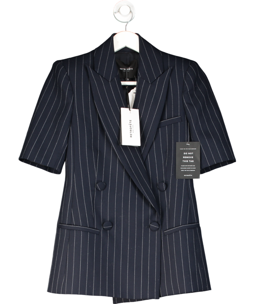 Retrofete Blue Claudia Pinstripe Short Sleeve Blazer UK XS