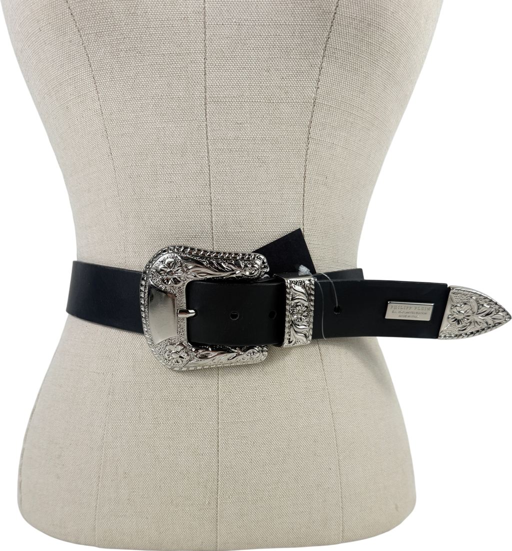 phillip plein Black Floral Design Buckle Belt One Size