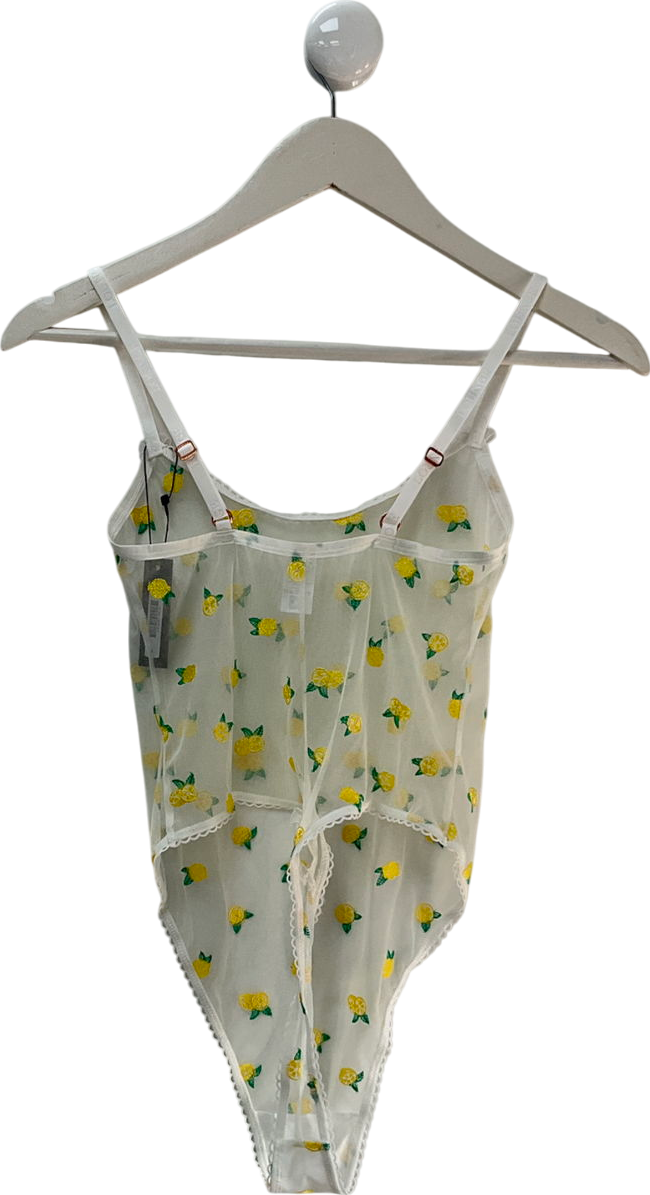 Lounge Underwear Lemon Print White Lace Bodysuit UK M