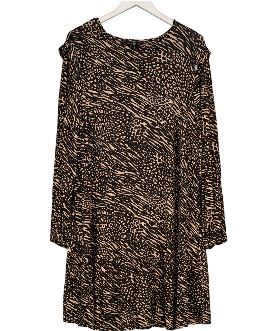 F&F Brown Long Sleeve Animal Print Mini Dress UK 22