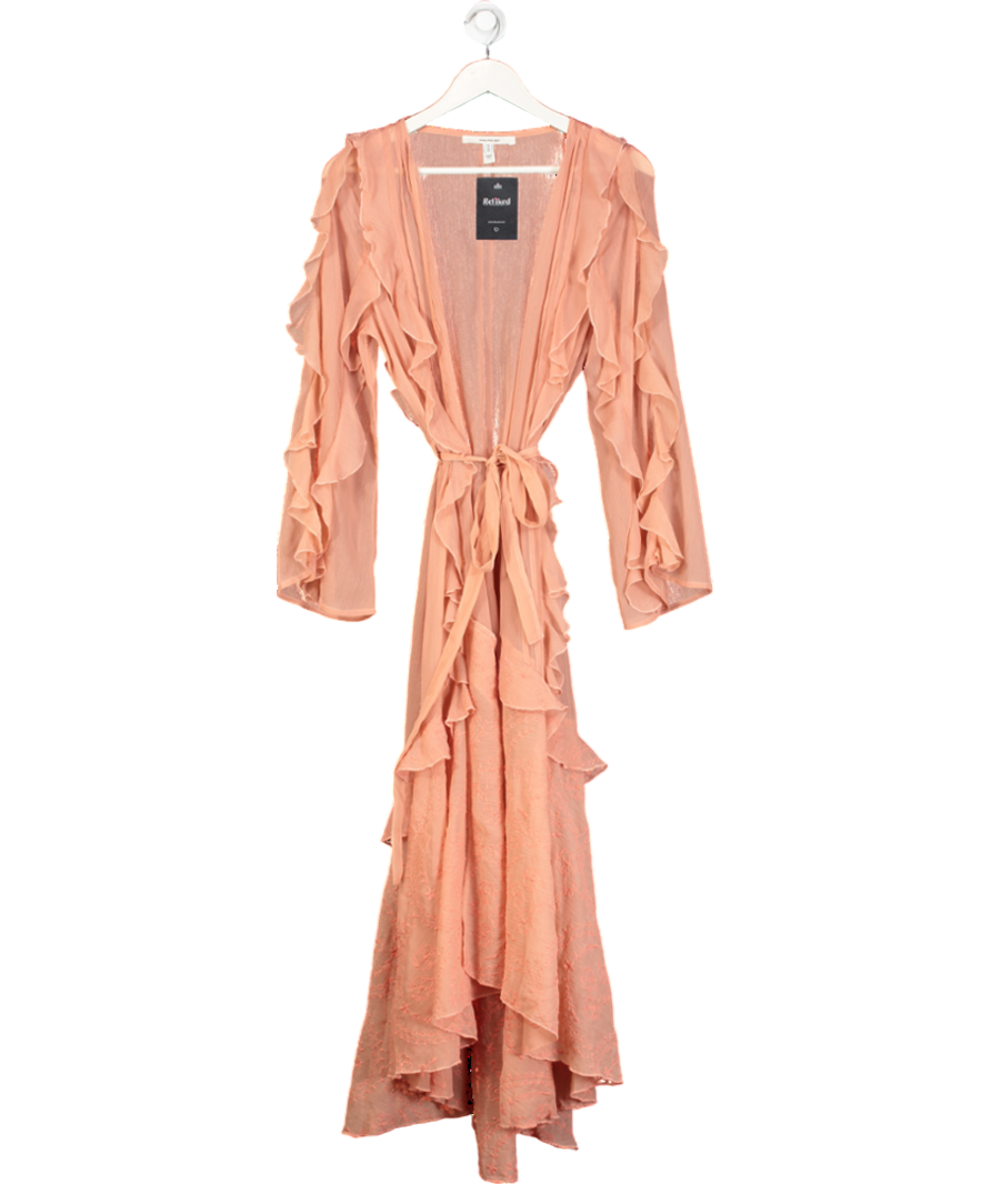 River Island Orange Chiffon Long Sleeve Ruffle Kaftan UK M