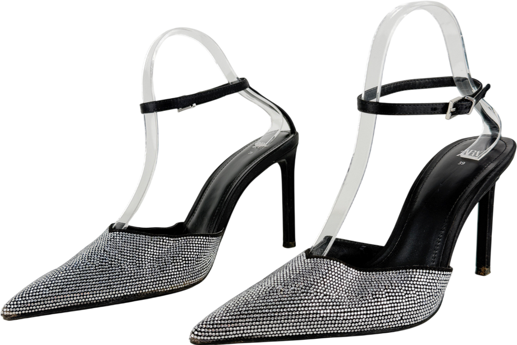 ZARA Black Rhinestone Heeled Mules UK 6 EU 39