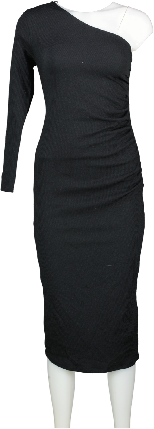 New Look Black Textured Jersey One Shoulder Dress UK 10