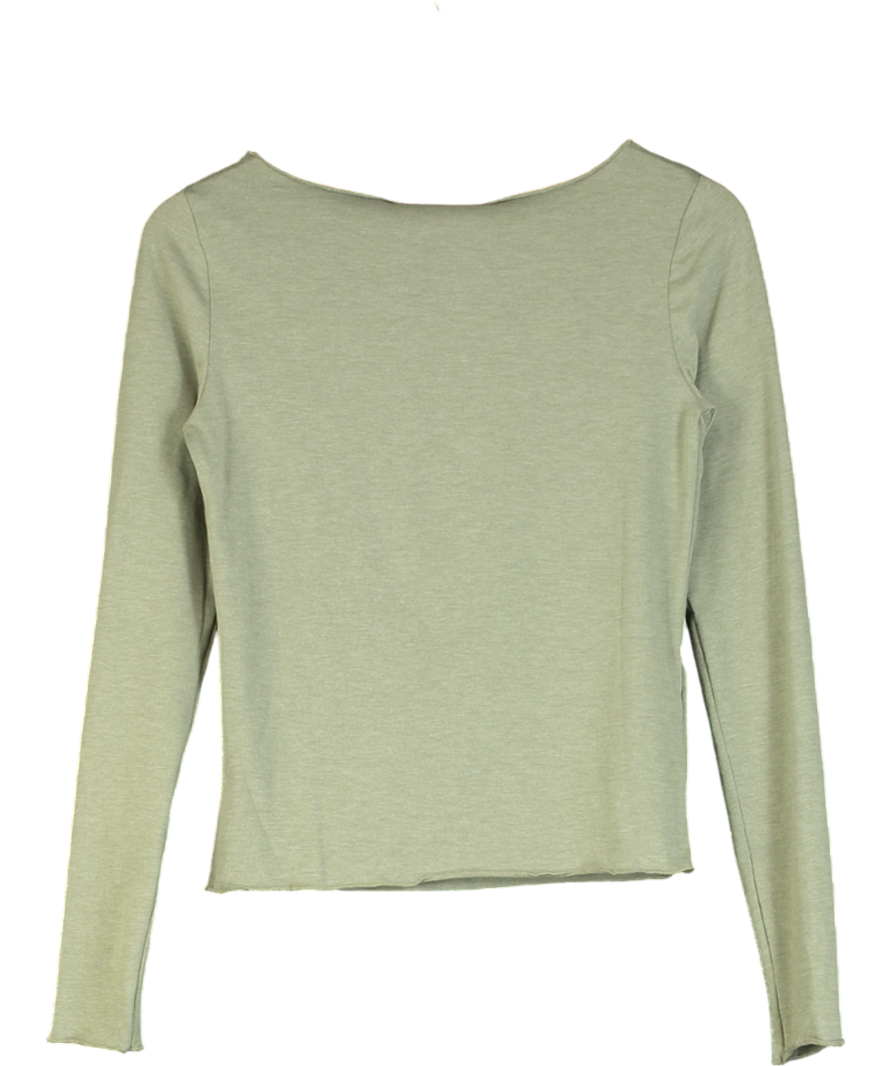 MANGO Green Long-sleeved Boat-neck T-shirt UK S