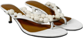 Charles & Keith White Leather Beaded Thong Kitten Heels - Chalk UK 4 EU 37