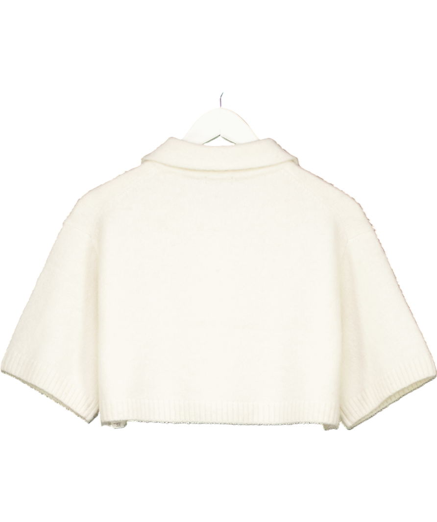 Karen Millen Cream Alpaca Wool Fluffy Knit Polo Top UK XS