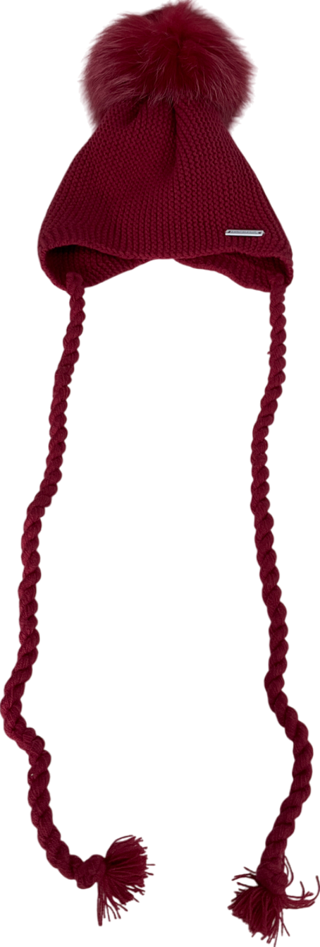 Pangasa Red Faux Fur Pom Pom Beanie Hat