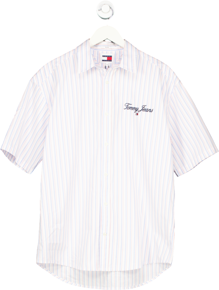 Tommy Jeans White Striped Short Sleeve Shirt UK M